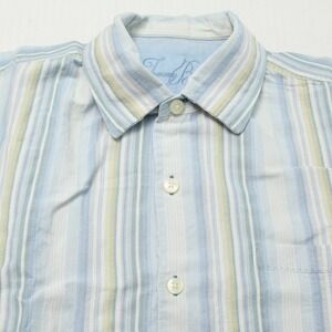 Tommy Bahama XL Shirt Mens Short Sleeve Button Up Striped Linen Silk Blend